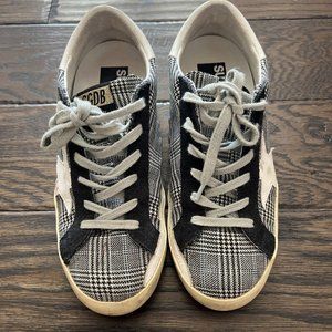 Golden Goose Low Top Superstar Sneaker Size 37 Black And White Plaid